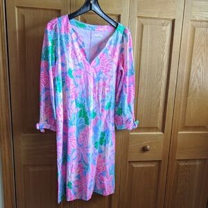 NWT Lilly Pulitzer Pink and Blue V-Neck Cath 3/4 Sleeve dress Size S